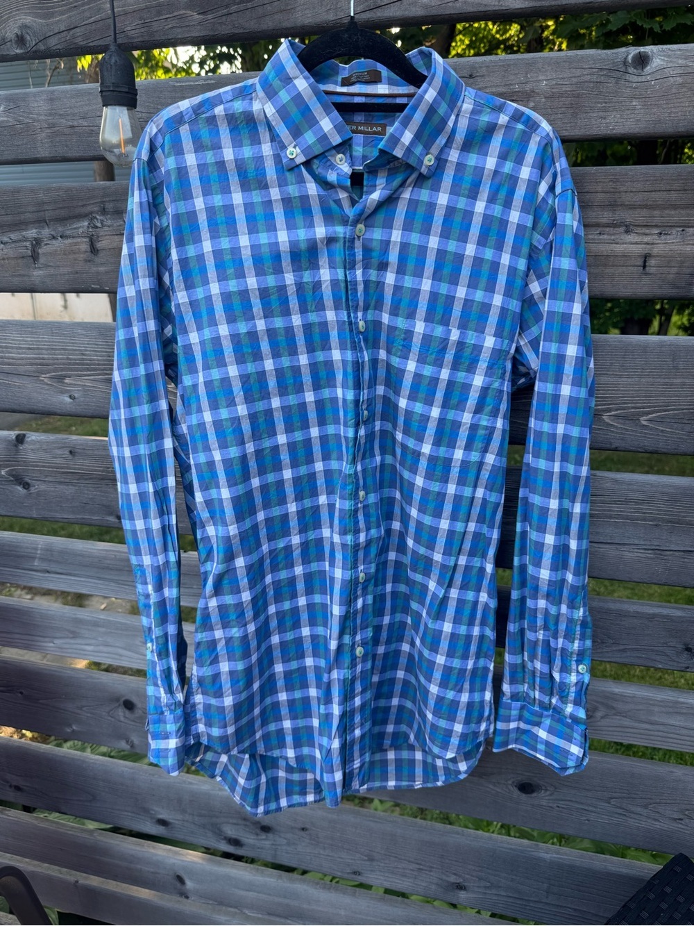 Peter Millar Blue Plaid Button-Down Shirt